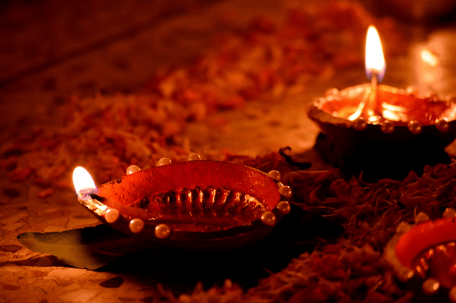 Diwali candles being lit
