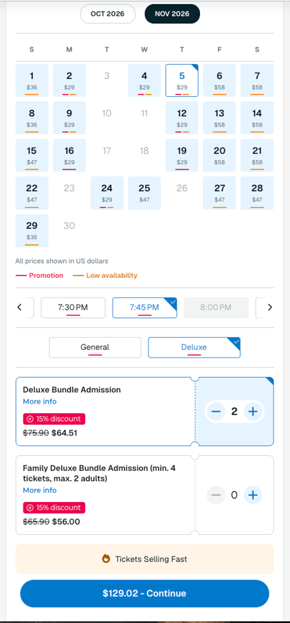 urgency tactics in fever ticket selector